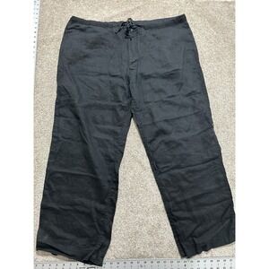 Perry Ellis Men's 100% Linen Black Pants With Leg Roll Tab
